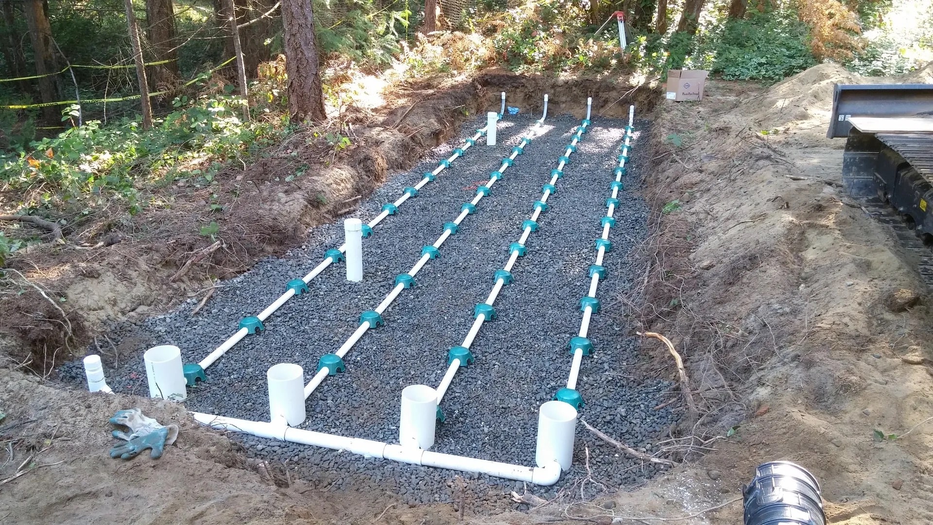 Pressure distribution field with pea gravel bed on Hornby Island